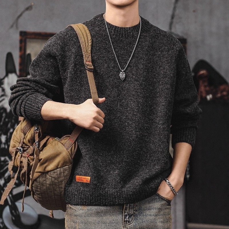 法国高端品牌羊毛针织衫毛衣男秋冬圆领宽松保暖重磅打底衣服外套