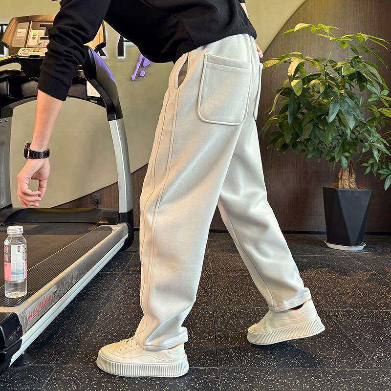 灰色卫裤男春秋季潮牌宽松阔腿直筒裤子冬款加绒加厚运动休闲长裤