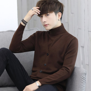 高端假两件毛衣男款高级感秋冬季半高领针织打底衫修身中领羊毛衫