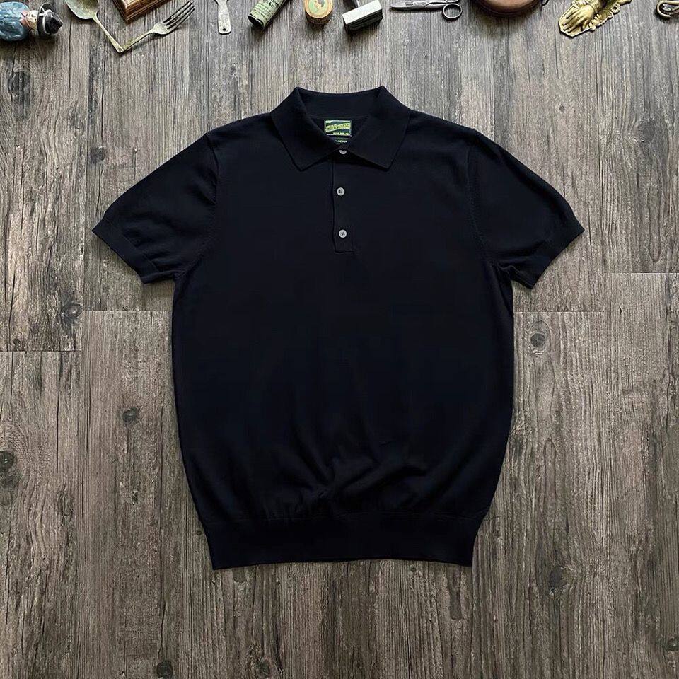 IT ins潮牌英式Polo衫男夏季翻领螺纹短袖贝壳纽扣高织长绒棉T恤