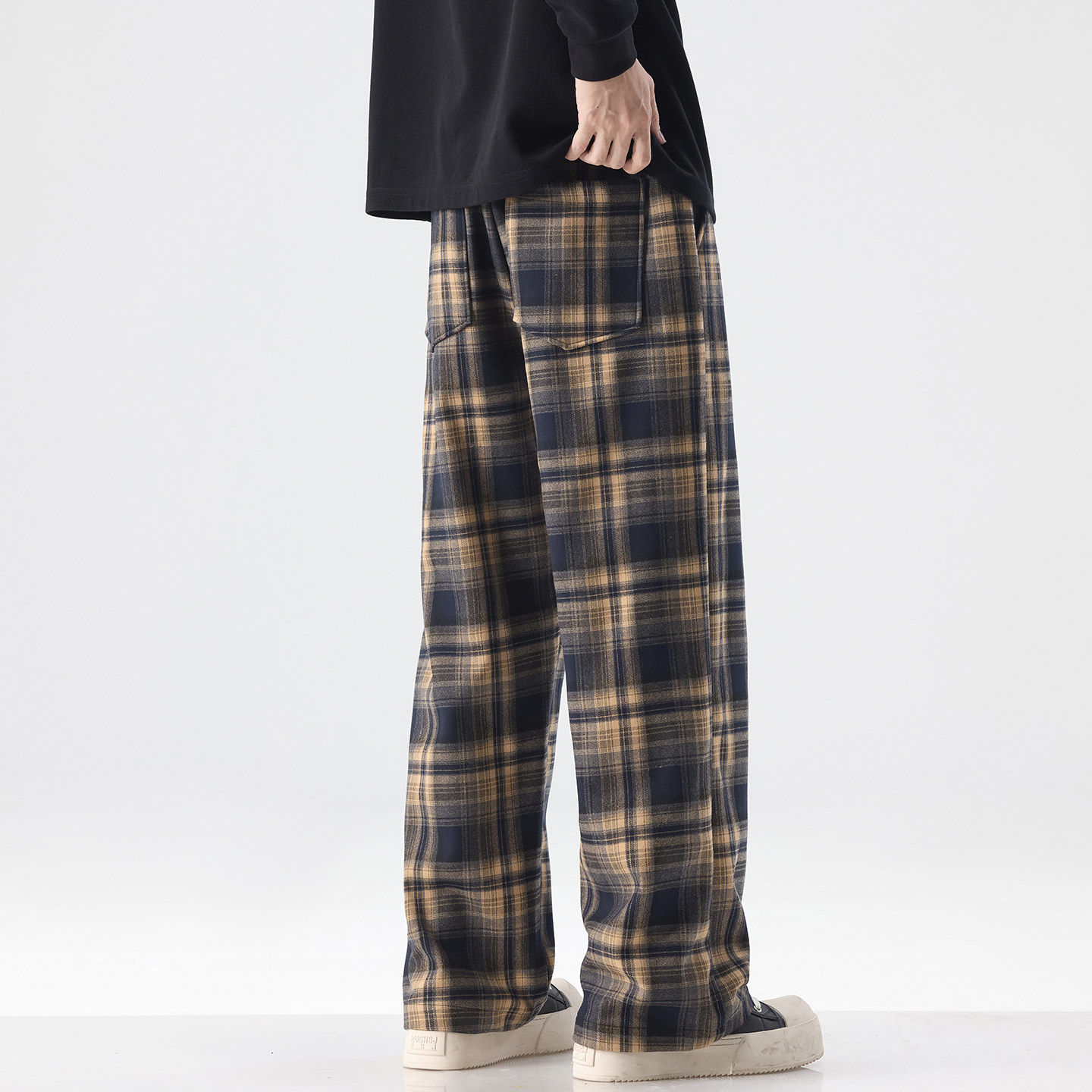 意大利复古提花格子休闲裤男2025秋冬季新款直筒宽松格纹运动裤子