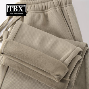 卡其色休闲裤子男士2026新款秋冬季加绒加厚男裤直筒针织卫裤男款