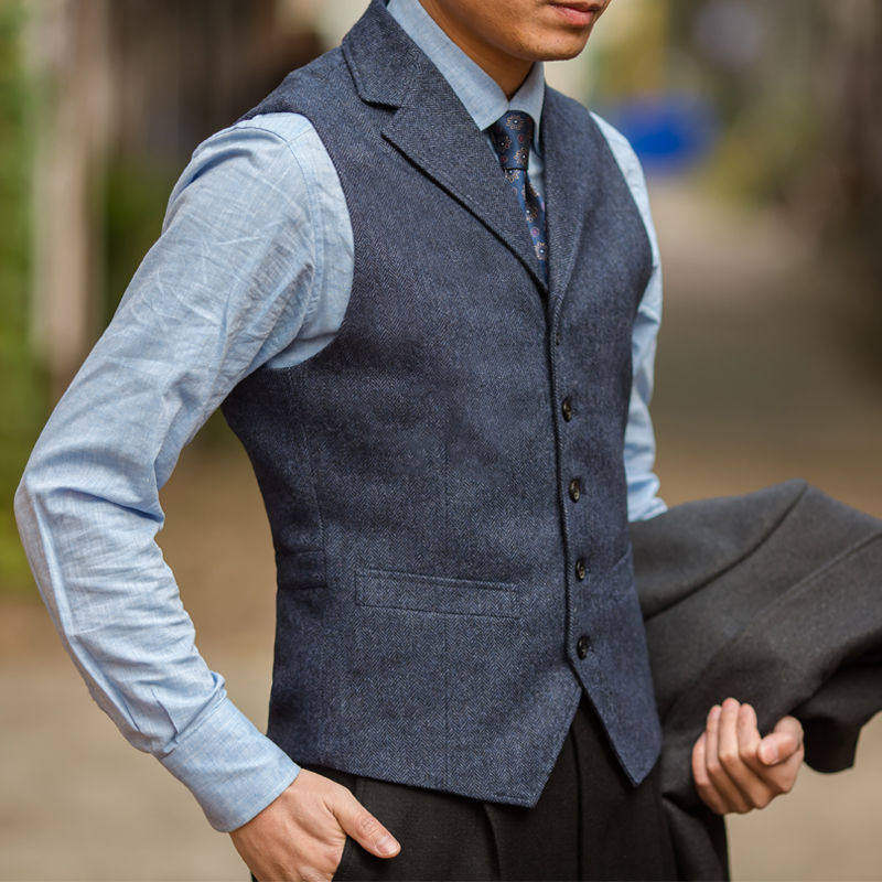 IT ins西装马甲男意式复古谢尔比巴黎扣人字毛呢翻领修身羊毛马夹,男装,常规马甲,淘宝优惠券,粉丝福利购,淘宝优惠卷