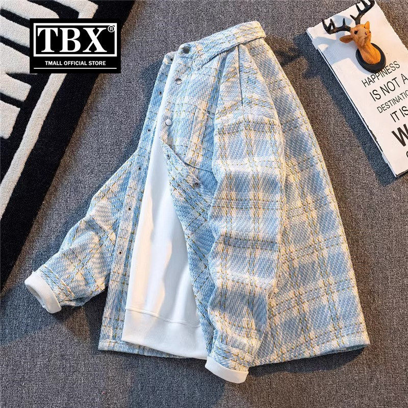 小香风毛呢格子衬衫男士外套2024春秋季新款高级感痞帅气夹克男款