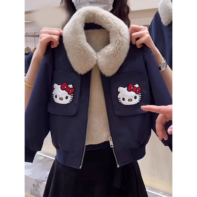 女童加绒外套秋冬款2025新款儿童超好看夹棉加厚女孩凯蒂猫外套冬