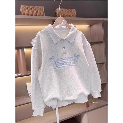 女童卫衣春秋2025新款儿童上衣洋气POLO领大童女孩秋装加绒打底衫