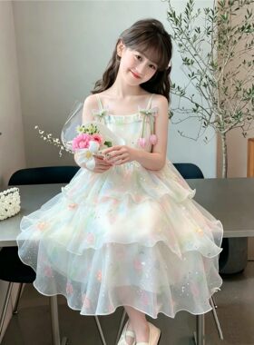甜美少女风碎花吊带连衣裙女童夏季蛋糕裙公主裙女孩子度假风裙子