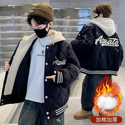 男童秋冬装棉衣外套加绒加厚2024新款男孩大童冬款棉服棒球服棉袄