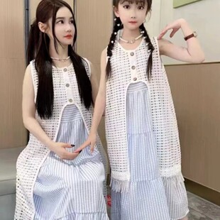 母女装连衣裙2026夏季新款网红女孩中大童度假风沙滩裙亲子套装裙