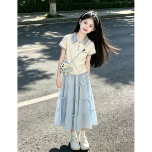 女童连衣裙夏季2026新款儿童学院风公主裙夏装套装大童巨好看短袖