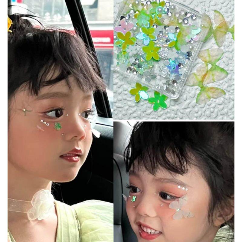 正品】化妆贴脸干花蝴蝶脸部贴妆面贴花贴钻舞台妆彩妆新娘眼妆写
