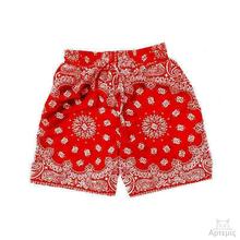 男Mens floral loose beach shorts 复古碎花直筒宽松沙滩三分短裤