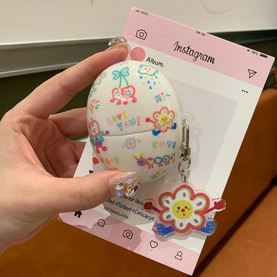 适用华为freebuds5保护套freeclip卡通涂鸦freebudsPro3耳机壳软freebuds5i/6i创意4/4e代SE3太阳花挂件pro4