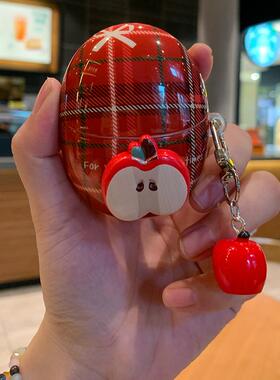 红色格子适用华为freebuds5保护套freeclip无线蓝牙pro3/pro4耳机壳5i/6i喜庆ins风立体小苹果4/4e挂件SE3