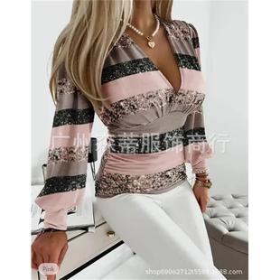 contrast sleeve striped sexy Fashion waist long shirt