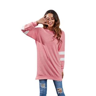 long color stitching cotton sleeve neck Round contrast