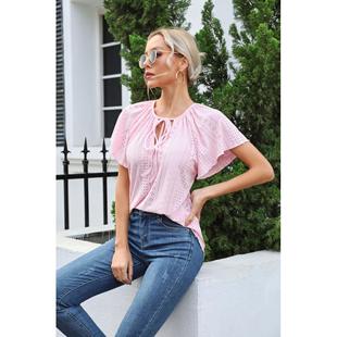 lace jacquard short ruffled top raglan sleeved sleeve