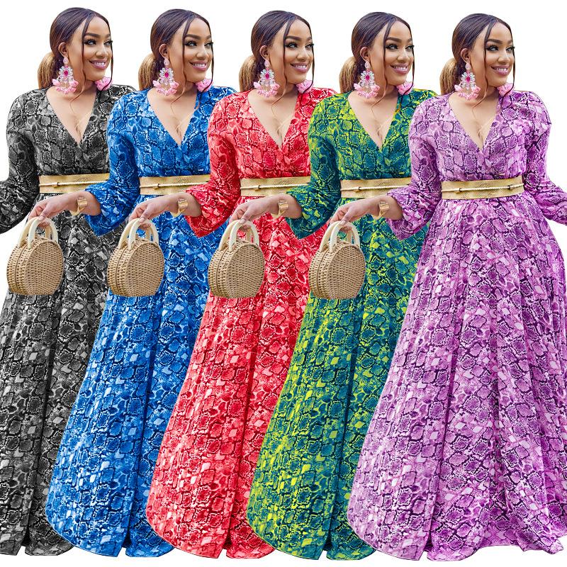 Plus size women's sexy deep V snake print dress
