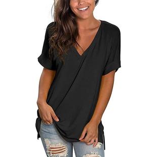 both color slits shirt women loose sides solid with