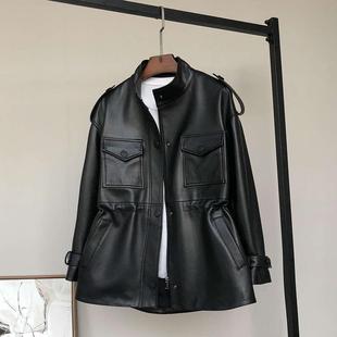 mid waisted for women jacket length Genuine small leather