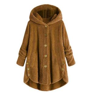 Print Button Color Womens Winter Leopard Hooded Jacket