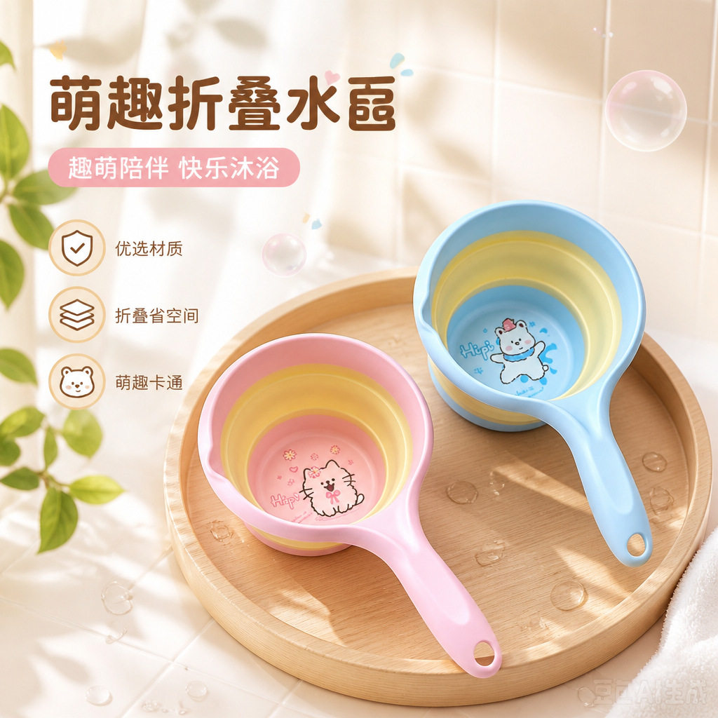 日本进口水舀水瓢家用厨房加厚塑料水勺儿童宝宝洗澡舀子折叠水舀