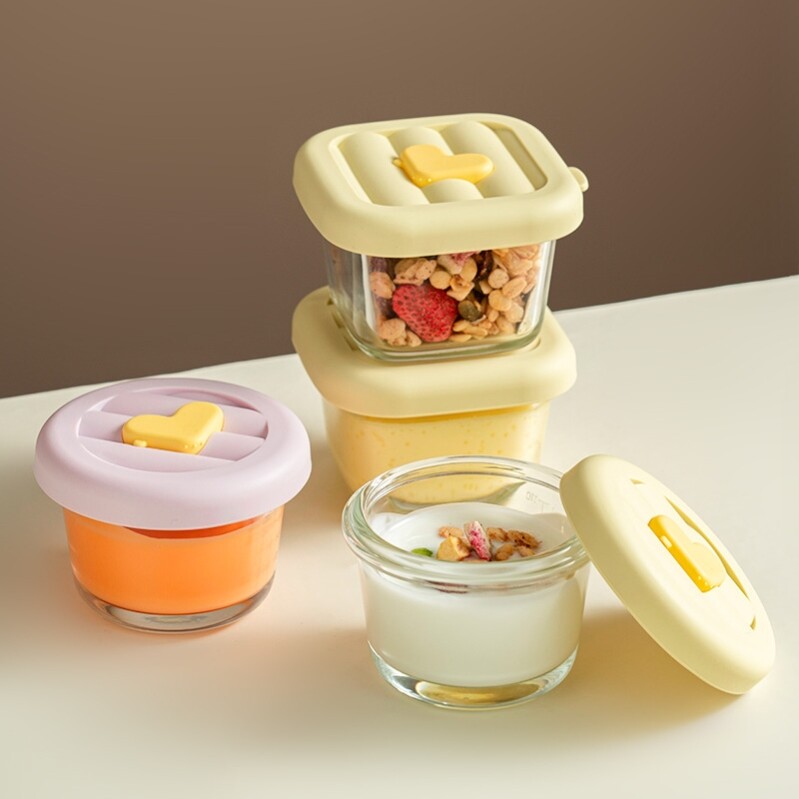 日本进口MUJIE硅胶盖玻璃蒸碗食品级宝宝儿童辅食专用碗迷你餐具