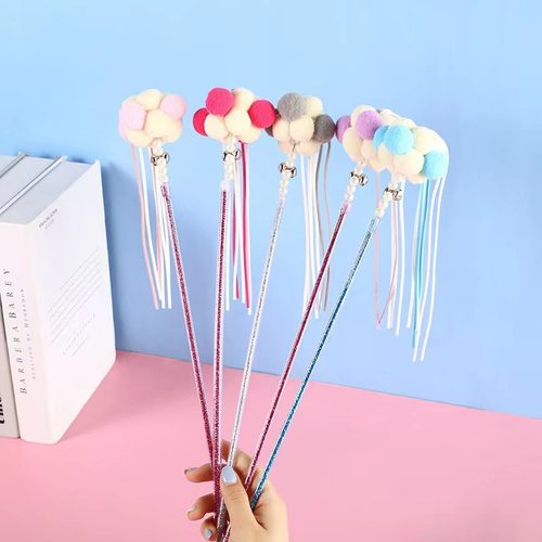 新款仙女逗猫棒宠物逗猫棒猫咪互动神器手持款花朵流苏猫咪逗猫棒