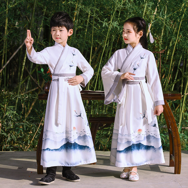 儿童古装汉服女童国学服男童三字经弟子规演出服襦裙书童表演服装