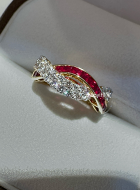 Zhaoyi珍宝～18k金红宝石钻石戒子 定金