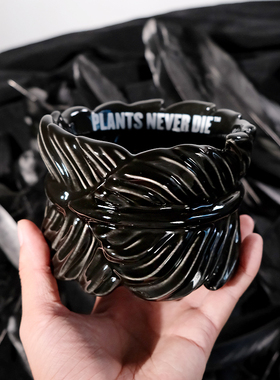 pnd原创羽毛陶瓷块根植物花盆黑色创意多肉绿植盆大口透气个性