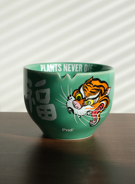 pnd原创复古绿福虎块根花盆多肉植物陶瓷龙舌兰花盆潮流阳台透气