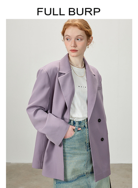 紫色西装外套女春秋新款小个子高级感炸街宽松休闲气质上衣