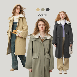 纯棉中长连帽复古卡其色风衣女小个子大衣外套24年初春 现货