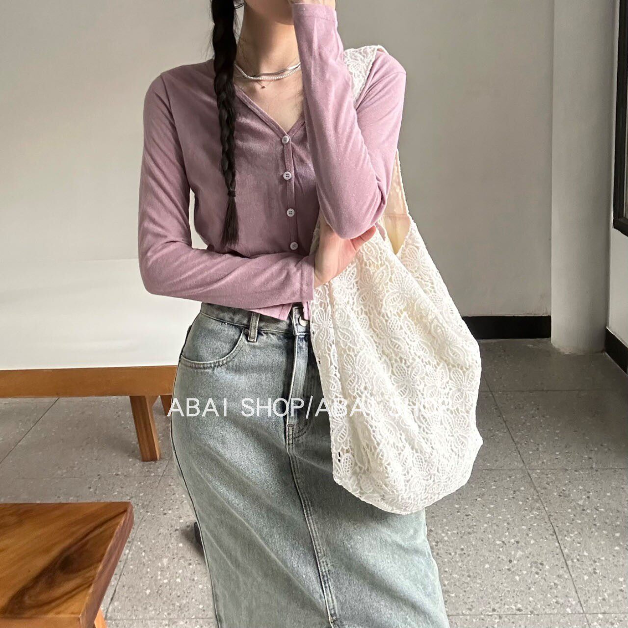 ABAI自制奶油白蕾丝单肩包大学生帆布包大容量布袋手拎水桶购物袋