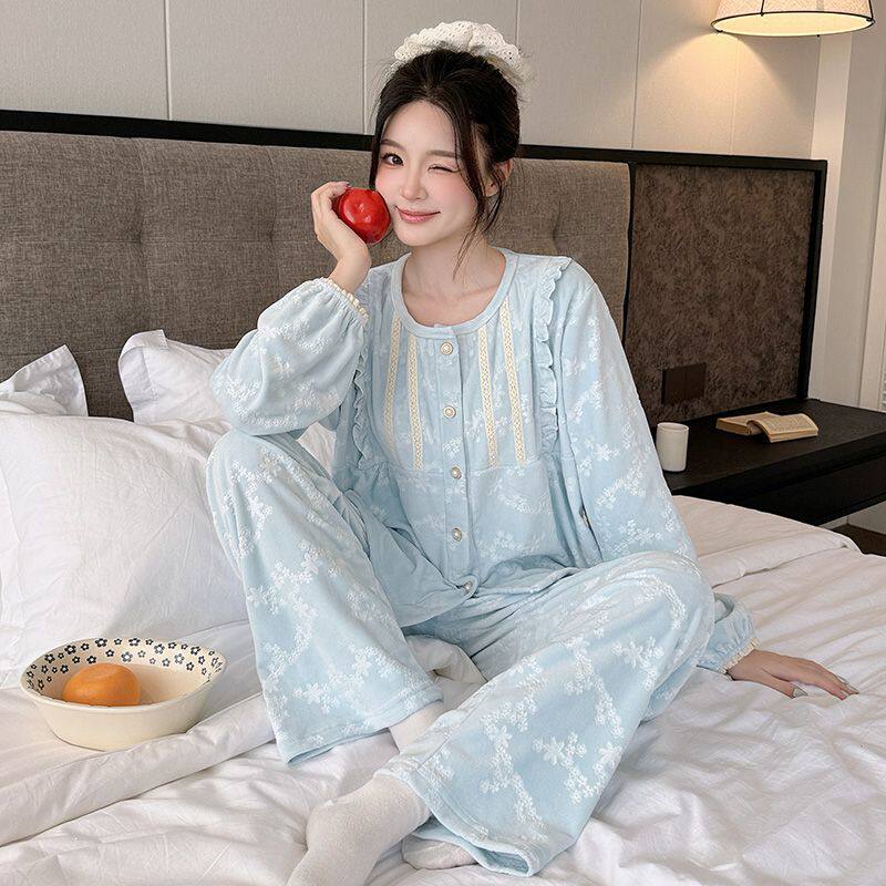 秋冬季圆领开衫高级感女士睡衣