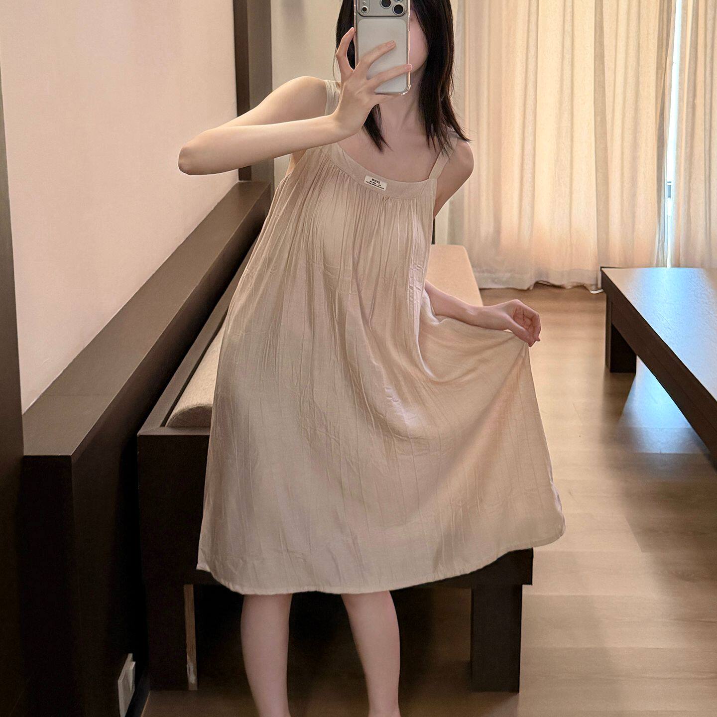 法式棉麻睡裙女士春夏季家居服