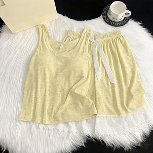 夏季女款冰丝吊带睡衣宽松透气冰凉空调感透气显瘦蕾丝边家居服