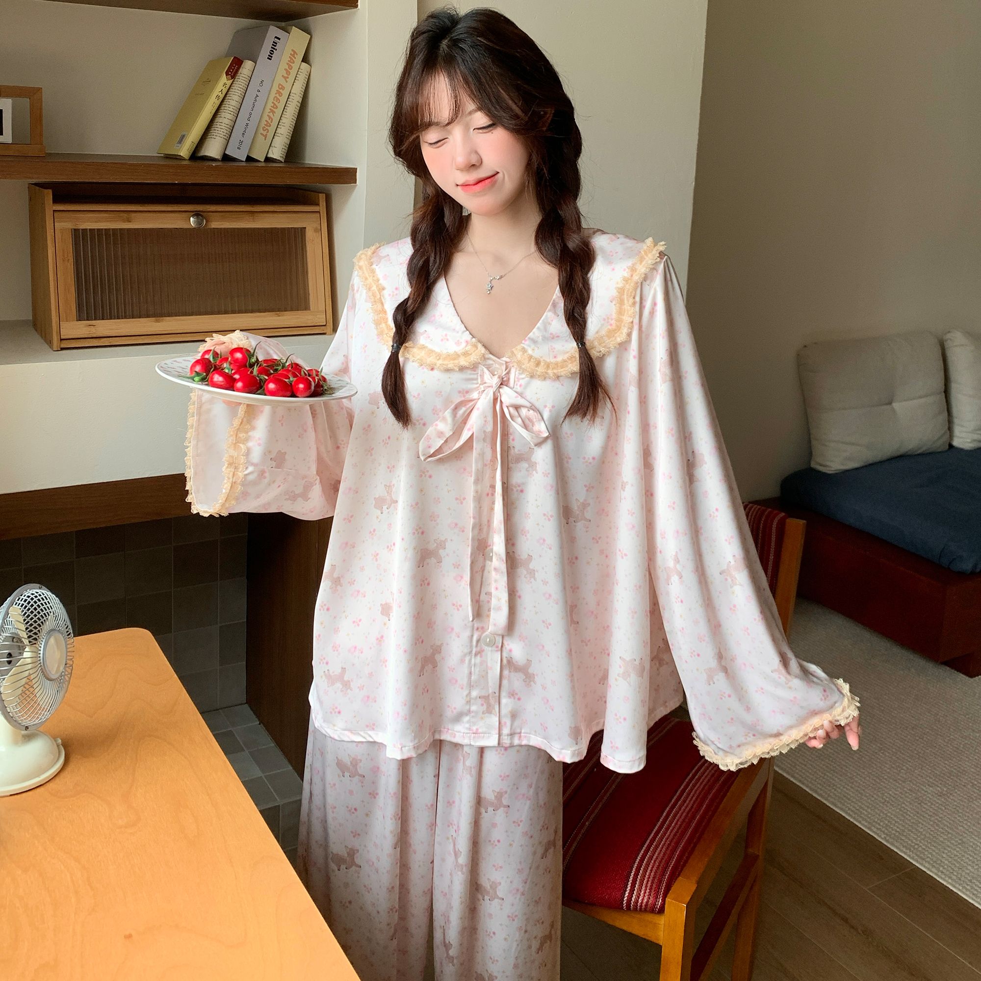 冰丝减龄女款睡衣春秋季小众家居