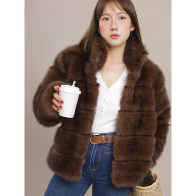 法式复古咖啡色环保人造复合皮草