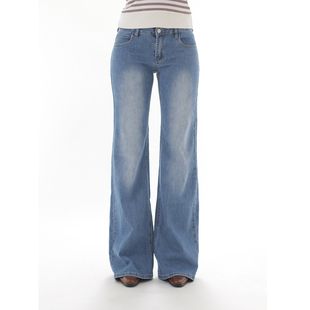 ohmyloli 弹力做旧磨白千禧复古低腰齐地微喇梨形身材友好牛仔裤