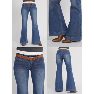 型y2k微喇牛仔裤 千禧复古版 低腰磨白做旧微弹修身 ohmyloli