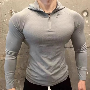 GYMSHARK ONYX 3.0超级英雄健身运动T恤男¼拉链修身速干连帽长袖
