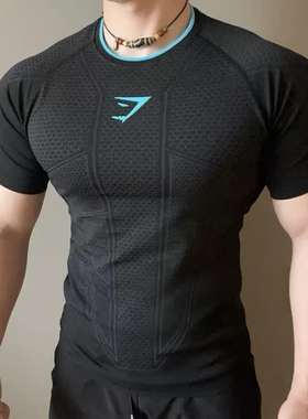 经典GYMSHARK ONYX1.0超级英雄短袖男3D蜂窝速干运动高弹紧身衣