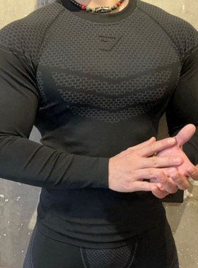 GYMSHARK Onyx2.0鲨鱼男士超级英雄健身训练运动背心长袖紧身衣