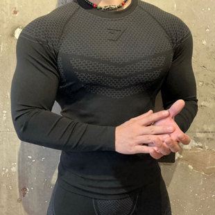 紧身衣 超级英雄健身训练运动背心长袖 GYMSHARK Onyx2.0鲨鱼男士