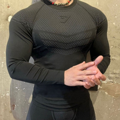 GYMSHARK Onyx2.0鲨鱼男士超级英雄健身训练运动背心长袖紧身衣