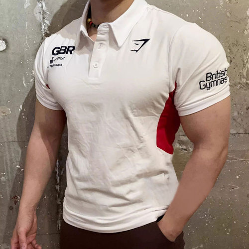 GYMSHARK联名款刺绣标男士运动健身T恤休闲弹性棉质修身POLO短袖