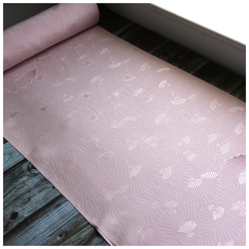 正绢真丝粉紫扇面柄提花小纹布料