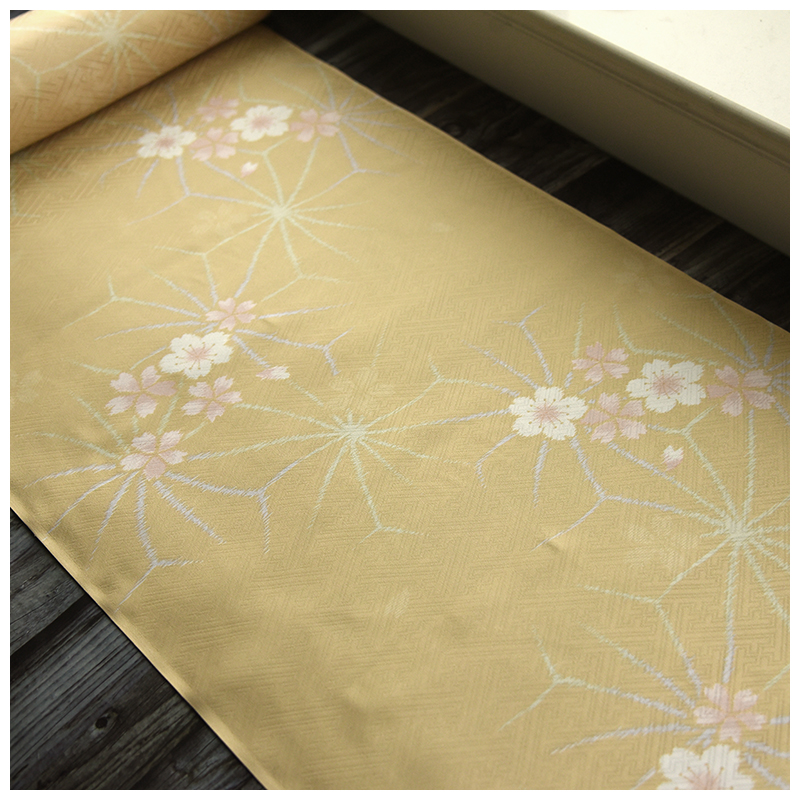 进口真丝姜黄樱花万字纹襦袢小纹